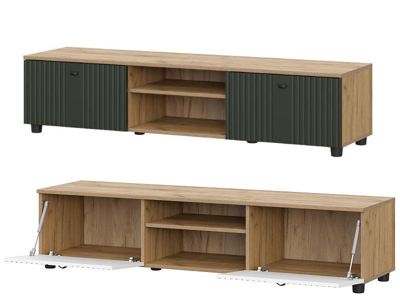 Тумба телевидеоаппаратура со створками и нишей Милан  (Дуб Золотой/Олива Софт)