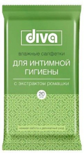 Салфетки влажные Diva №20 intimate для интимной гигиены с экстрактом ромашки, арт. 10163