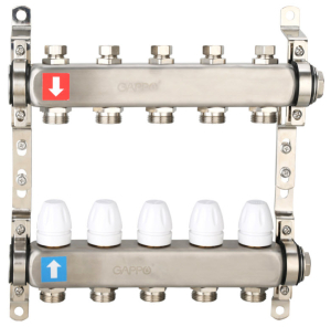 Коллектор регулируемый с запорными клапанами Нерж 5 вых GAPPO (1)