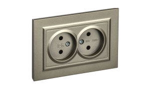 Шампань розетка 2-местная без заземления без защитных шторок 10А в сборе РС12-2-БрШ