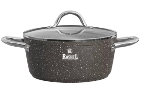 Кастрюля а/п литая 2,4 л с индукц. дном, стекл. крышка, d=20 см цвет: коричневый гранит