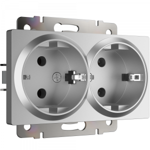 Серебряный Розетка Скрытой установки 2-х мест с заземлением W1172006 (10)