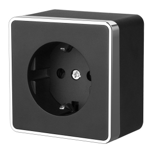 Розетка Черный/хром Открытой установки 1 мест С заземлением  Gallant Werkel W5071035 (10)