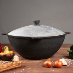 Казан чугунный, 12 л, плоское дно, алюминиевая крышка 