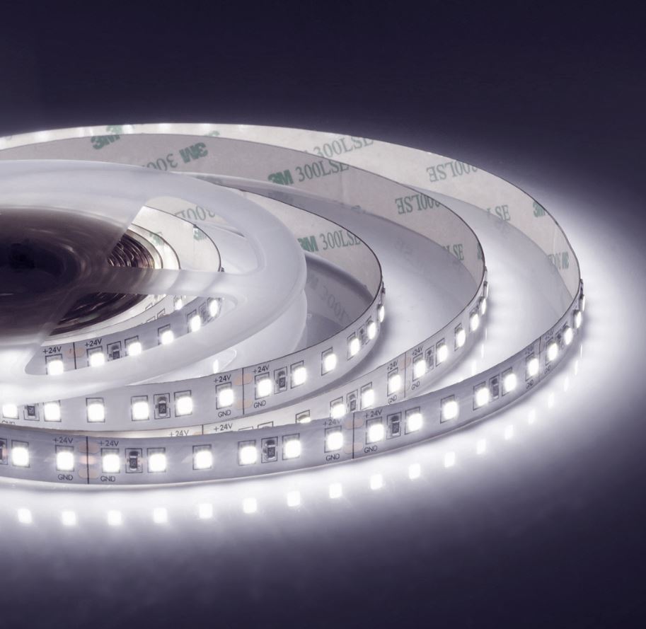 Светодиодная лента 24В, 15Вт/м, COB, 560д/м, IP65 в пвх, 1200лм/м, ширина подложки 8мм, 5м, C
