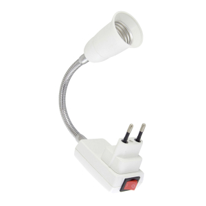 Переходник вилка-патрон Е27 гибкий 150мм с выключателем, белый Smartbuy