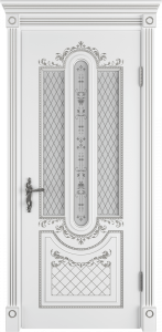 Дверь Александрия Белая эмаль патина серебро 3D ПО800 бел. сатинат (Polar)