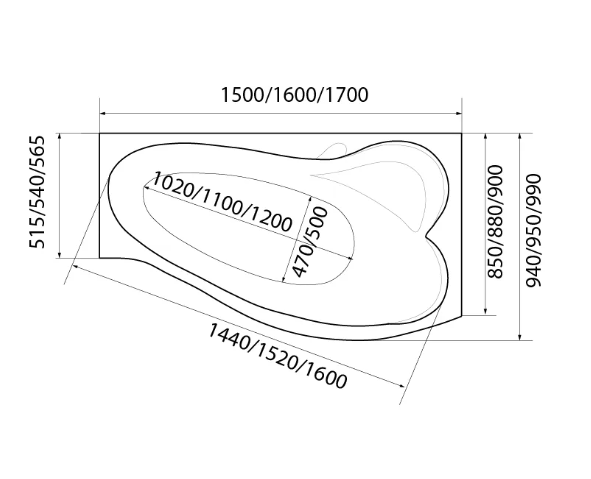 Ванна акриловая GRACIA 150 90 R 3