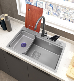 Мойка многофунк-я 600x460 нерж, серая, раздел.доска, контейнер со сливом(_1_)