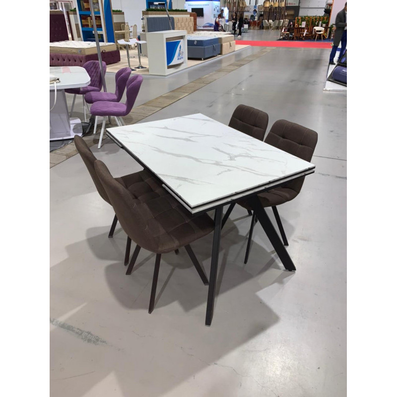 Стол АТЛАНТ 2 Керамика (мрамор белый,МДФ+пленка черная,каркас муар черный)