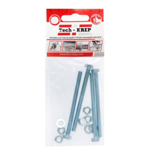 Болт DIN933 с шестигранной головкой оцинк.  М6х80 + гайка + шайба (4 шт) - пакет/10