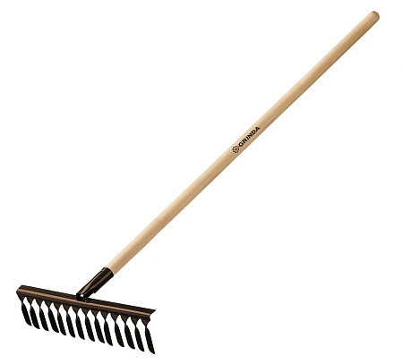 Грабли садовые GRINDA  445х95х1300 мм, 14 витых зубцов, углерод. сталь, антикор., черенок дерев.