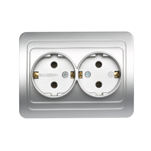 Розетка Серебро 2-местная с заземлением CП16А SmartBuy "Марс" (10)