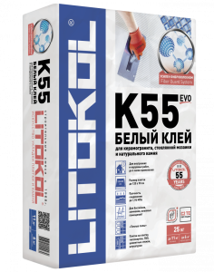 Клей 25кг белый фиброарм. для стек. мозаики, мрамора, кер.плитки, керамогр. LitoPlus K55 C2TE (54)