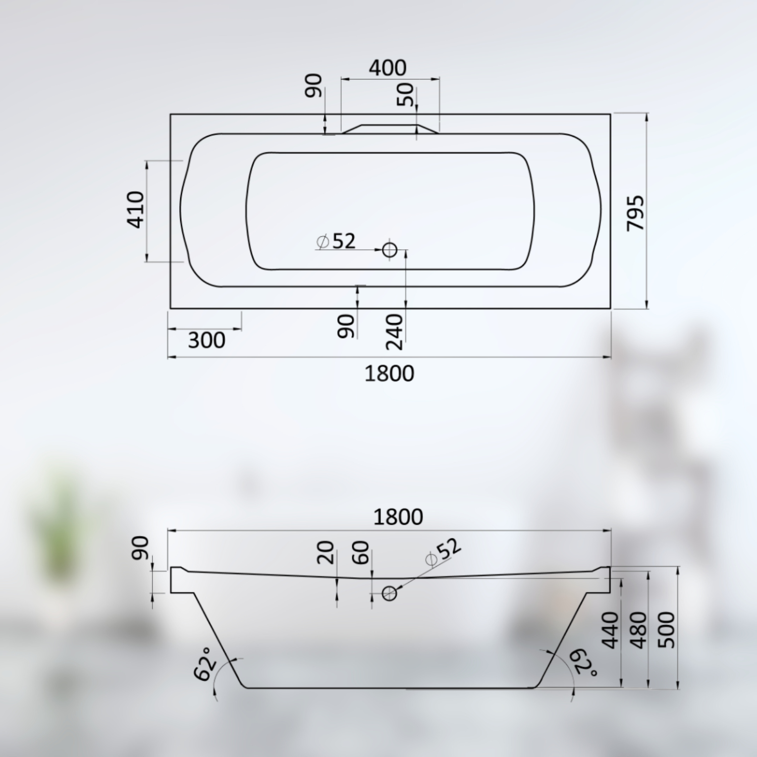 Ванна Акриловая 1800*800  Корсика (+ каркас)
