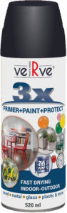 Универсальная акриловая эмаль VERVE 3X цвет: угольно-черный RAL9005, глянцевый, спрей 520мл (6)