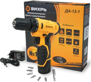 Шуруповерт Вихрь ДА-12-1 12В, 1,5 Ач, 24 Нм, 	550 об/мин, безуд, реверс, коробка