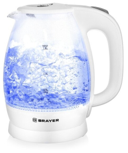 Чайник электрический BRAYER 1013BR-WH 2200 Вт, 1,8 л, высокопроч.стекл, подсвет, автоотк, моющ(_6_)