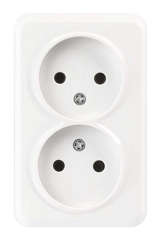 Розетка Белая 2-х местная открытой установки  без заземления Юпитер Smartbuy (10)