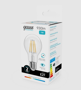 Лампа Gauss Filament Elementary А60 11W 930lm 4100К Е27 LED 1/10/50 (10)