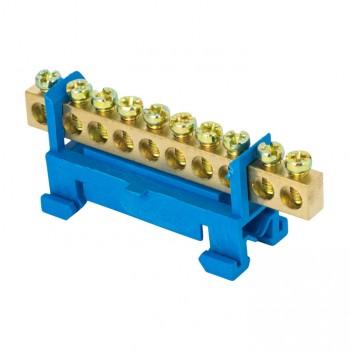 Шина "0" N (6х9мм) 10 отверстий латунь синий изолятор на DIN-рейку розничный стикер EKF PROxima