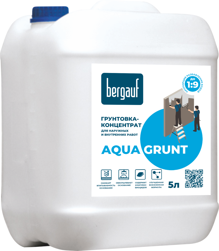 Грунтовка - концентрат Bergauf AQUA GRUNT 5л универ для нар/внутр работ  ЛЕТО-ЗИМА – купить в Улан-Удэ: цена, характеристики, фото, доставка