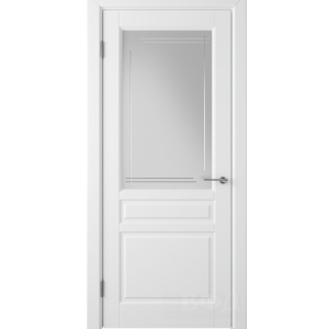 Дверь Стокгольм Белая эмаль ПО800 Белый сатинат с грав. Полосы (Polar)