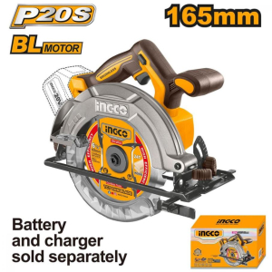 Пила циркулярная INGCO, аккумуляторная 20В, без АКБ 4600 об/мин, диск 165мм, посад диам 20 мм (4)