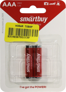 Батарейка алкалиновая Smartbuy ААА/LR03/2B (24/240)(2 шт в блист)