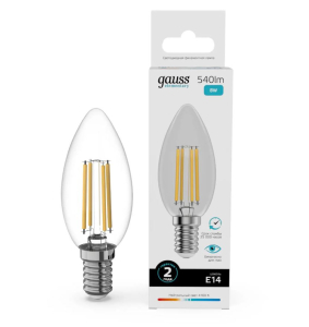 Лампа Gauss Filament Elementary Свеча 8W 540lm 4100К Е14 LED 1/10/100 (10)
