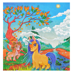 Салфетки бумажные 12шт, праздничные, 33х33см, с изображением Единорога, , шт(__)