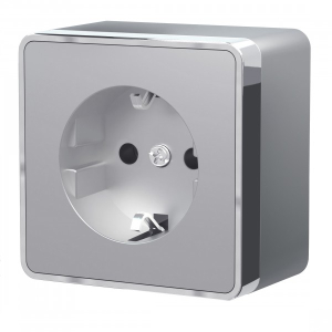 Розетка Серебряный Открытой  установки 1 мест с заземлением Gallant W5071006 (10)