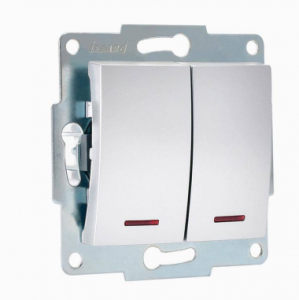 Матовое серебро выключатель 2-х клав С подсветкой 742-4388-112 VESNA (10шт)