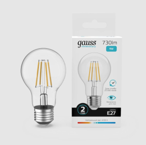 Лампа Gauss Filament Elementary А60 9W 730lm 4100К Е27 LED 1/10/50 (10)