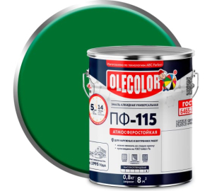 Эмаль ПФ-115 Зеленый 0,8кг Olecolor Глянц.  (14)