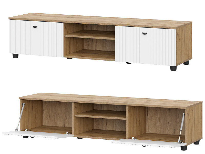 Тумба телевидеоаппаратура со створками и нишей Милан (Дуб Золотой/Белый матовый)