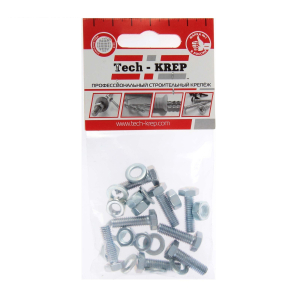 Болт DIN933 с шестигранной головкой оцинк.  М6х20 + гайка + шайба (8 шт) - пакет/10