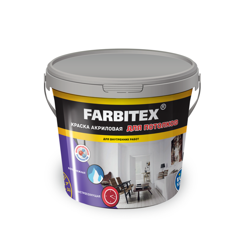 Краска Farbitex Акриловая Для потолков Белый Матов. 6кг (1/76)