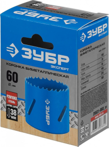 Коронка биметаллическая ЗУБР 60мм быстрорежущая сталь(6)