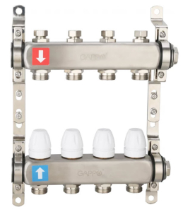 Коллектор регулируемый с запорными клапанами Нерж 4 вых GAPPO (1)