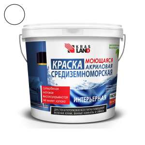 Краска Krasland Средиземноморская Акриловая Интер. моющ. Белый Матов. 14кг (1/44)