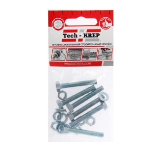 Болт DIN933 с шестигранной головкой оцинк.  М6х40 + гайка + шайба (6 шт) - пакет/10