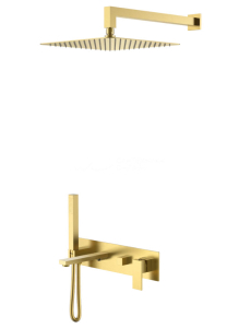 Смеситель встроенный + верхний+ ручной душ QUBIC Matt Gold