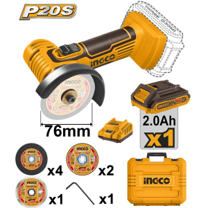 УШМ INGCO d76мм аккум. 20В, АКБ 2.0, З/У, кейс, SUPER. INDUSTRIAL (1)