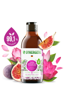 Гель для душа натуральный биоразлагаемый SYNERGETIC Цветущий инжир и лотос, 0,38л (12)(_12_)