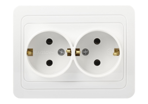 Розетка Белая 2-местная с заземлением 16А CП SmartBuy "Марс" (10)