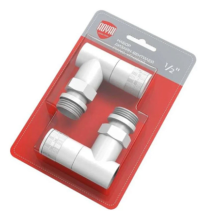 Набор дизайн-вентилей Royal Thermo PIANO, угловой (белый) 1/2"