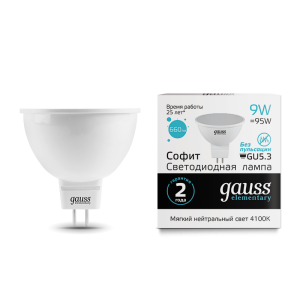 Лампа светодиодная 9Вт 4100К GU10 Gauss Elementary (10)