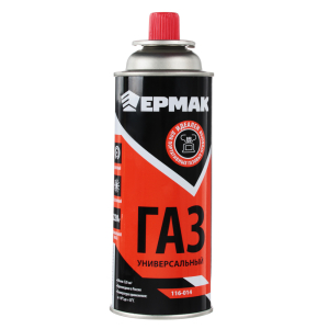 Газ для портативных плит ЕРМАК, универсальный, метал. баллон 220гр, 520см3 (цанговый, всесезонный)(_