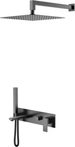 Смеситель встроенный + верхний+ ручной душ QUBIC Gun Metal
